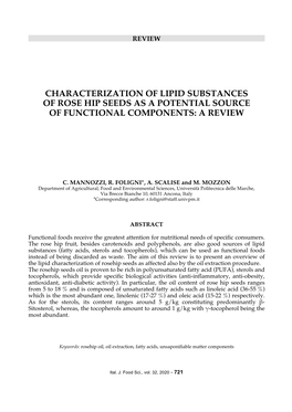 Characterization of Lipid Substances of Rose Hip Seeds As a Potential Source of Functional Components: a Review