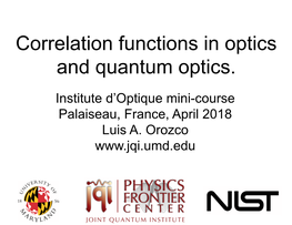 Correlation Functions in Optics and Quantum Optics