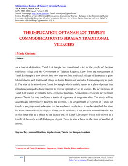 The Implication of Tanah Lot Temple's Commodificationto