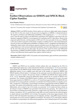 Further Observations on SIMON and SPECK Block Cipher Families