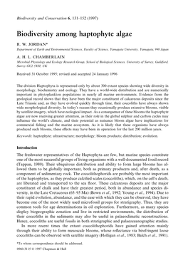 Biodiversity Among Haptophyte Algae