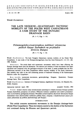 The Late Neogene-Quaternary Tectonic Mobility of the Polish West Carpathians a Case Study of the Dunajec Drainage Basin (Pi