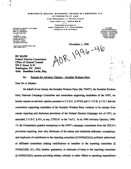 November 1, 1996 by HAND Federal Election Commission Office of General Counsel 999 E Street, NW Washington, DC 20463 Attn