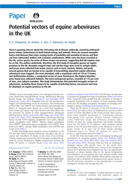 Potential Vectors of Equine Arboviruses in the UK
