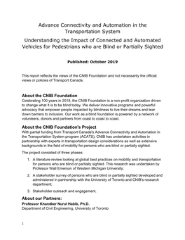 CNIB Foundation and Not Necessarily the Official Views Or Policies of Transport Canada