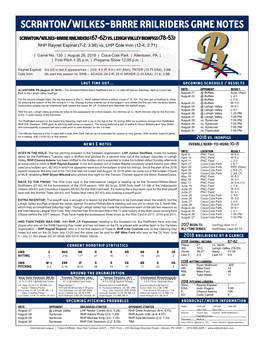 Scranton/Wilkes-Barre Railriders Game Notes