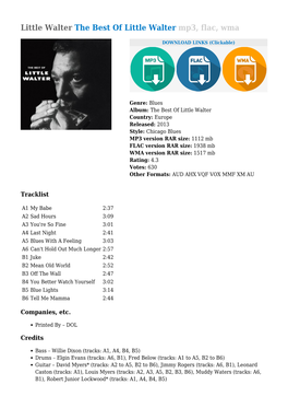 Little Walter the Best of Little Walter Mp3, Flac, Wma