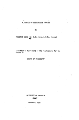 Alkaloids of Aristotelia Species