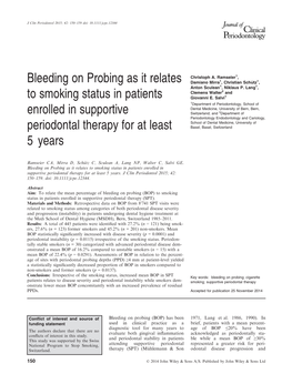 Bleeding on Probing As It Relates to Smoking Status in Patients Enrolled in Supportive Periodontal Therapy for at Least 5&#X