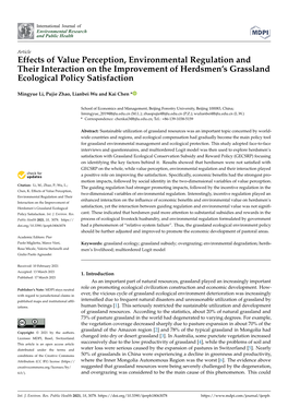 Effects of Value Perception, Environmental Regulation and Their Interaction on the Improvement of Herdsmen’S Grassland Ecological Policy Satisfaction