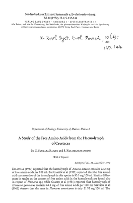 A Study of the Free Amino Acids from the Haemolymph of Crustacea