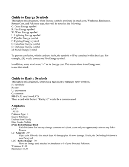 Guide to Energy Symbols Guide to Rarity Symbols