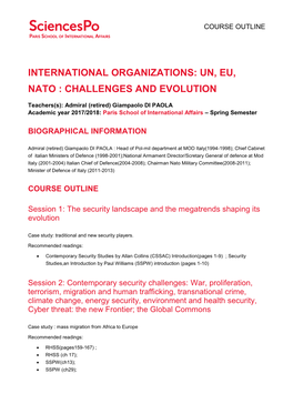 International Organizations: Un, Eu, Nato : Challenges and Evolution