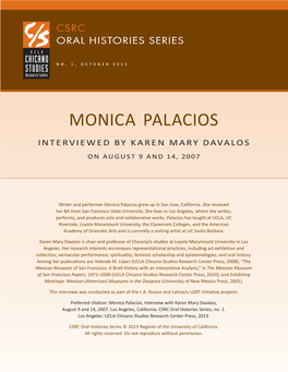 Monica Palacios Interviewed by Karen Mary Davalos on August 9 and 14, 2007