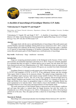 A Checklist of Macrofungi of Gorakhpur District, U.P. India
