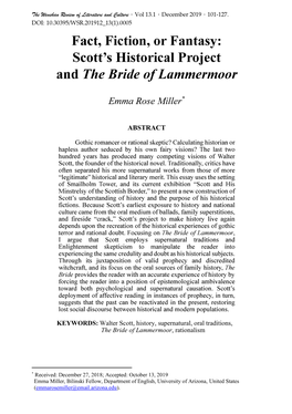 Walter Scott, History, Supernatural, Oral Traditions, the Bride of Lammermoor, Rationalism