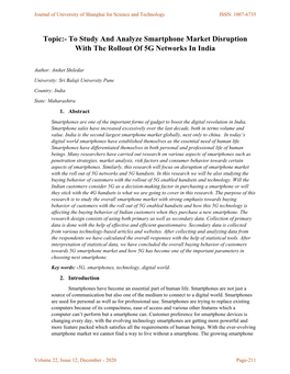 Topic:- to Study and Analyze Smartphone Market Disruption with the Rollout of 5G Networks in India