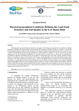 Physical-Geographical Conditions Defining the Land Fund Structure and Soil Quality in the Low Banat Plain