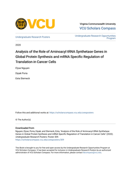 Analysis of the Role of Aminoacyl Trna Synthetase Genes in Global Protein Synthesis and Mrna Specific Regulation of Translation in Cancer Cells