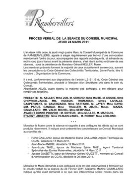 Proces Verbal De La Seance Du Conseil Municipal Jeudi 24 Mars 2011
