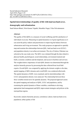 Spatial Interrelationships of Quality of Life with Land Use/Land Cover