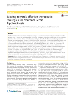 Moving Towards Effective Therapeutic Strategies for Neuronal Ceroid Lipofuscinosis Ryan D