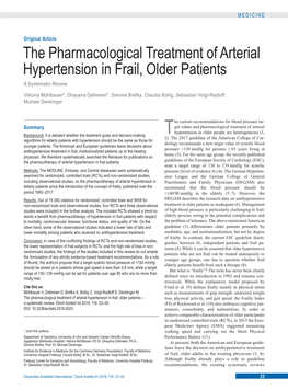 The Pharmacological Treatment of Arterial Hypertension in Frail, Older Patients a Systematic Review