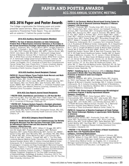 ACG 2016 Paper and Poster Awards PAPER and POSTER AWARDS