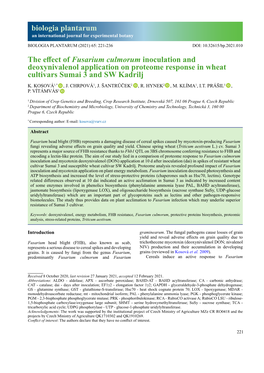 The Effect of Fusarium Culmorum Inoculation and Deoxynivalenol