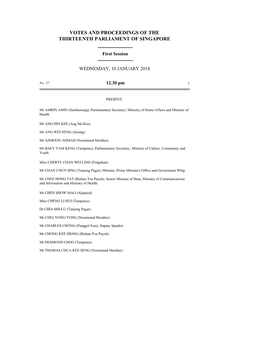 Votes and Proceedings of the Thirteenth Parliament of Singapore