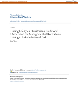 Traditional Owners and the Management of Recreational Fishing in Kakadu National Park Lisa Palmer