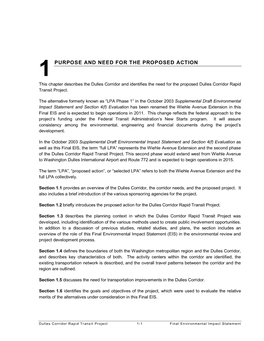 PURPOSE and NEED for the PROPOSED ACTION This Chapter Describes the Dulles Corridor and Identifies the Need for the Proposed Dulles Corridor Rapid Transit Project