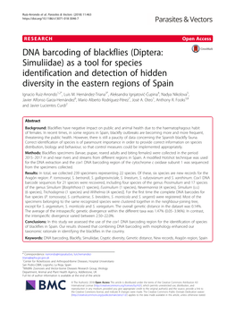 DNA Barcoding of Blackflies (Diptera: Simuliidae) As a Tool for Species