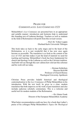 Praise for Commonplaces: Loci Communes 1521