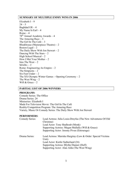 1 SUMMARY of MULTIPLE EMMY WINS in 2006 Elizabeth I – 9 24 – 5