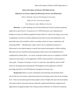 Study of the Impact of Specialized Science High Schools