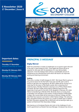 E Newsletter 2020 PRINCIPAL's MESSAGE