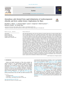 Amorphous Salts Formed from Rapid Dehydration of Multicomponent Chloride and Ferric Sulfate Brines: Implications for Mars