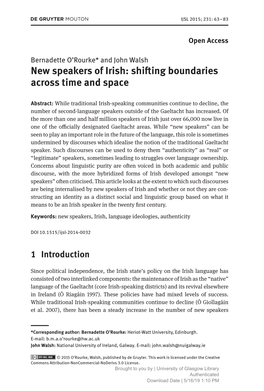 New Speakers of Irish: Shifting Boundaries Across Time and Space