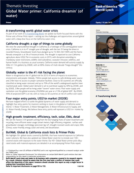 Thematic Investing Global Water Primer: California Dreamin’ (Of Water)