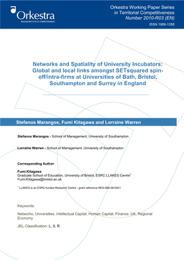 Networks and Spatiality of University Incubators