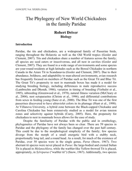 The Phylogeny of New World Chickadees in the Family Paridae