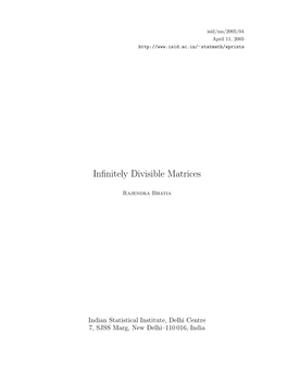 Infinitely Divisible Matrices