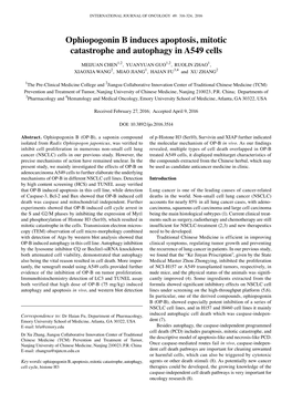 Ophiopogonin B Induces Apoptosis, Mitotic Catastrophe and Autophagy in A549 Cells