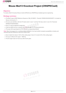 Mouse Med13 Knockout Project (CRISPR/Cas9)