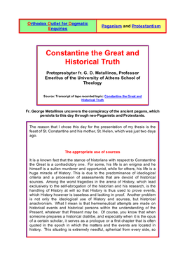 Constantine the Great and Historical Truth