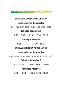 SALIDAS POZOBLANCO-CORDOBA Lunes a Viernes