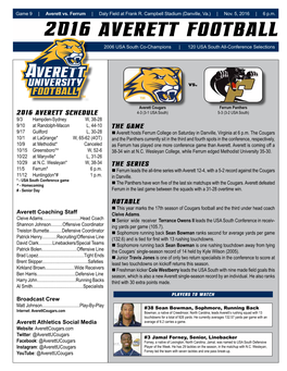 2016 Averett Football 3 COLOR BLUE BLACK and WHITE 2006 USA South Co-Champions | 120 USA South All-Conference Selections