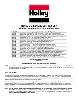 Holley GM LS1/2/6, LS3, and LS7 Hi-Ram Modular Intake Manifold Kits