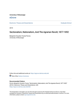 Sectionalism, Nationalism, and the Agrarian Revolt, 1877-1892